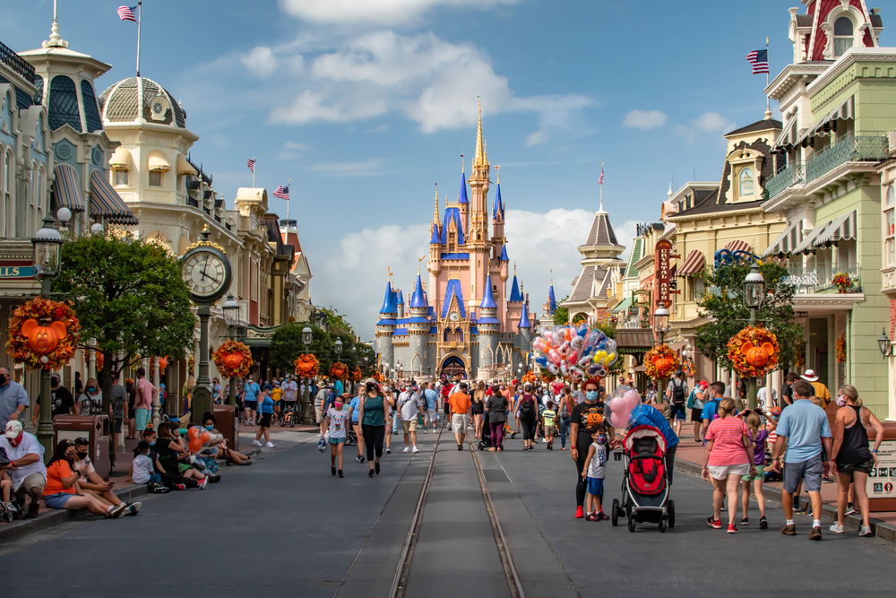 Walking on the street of Magic Kingdom at Disney World