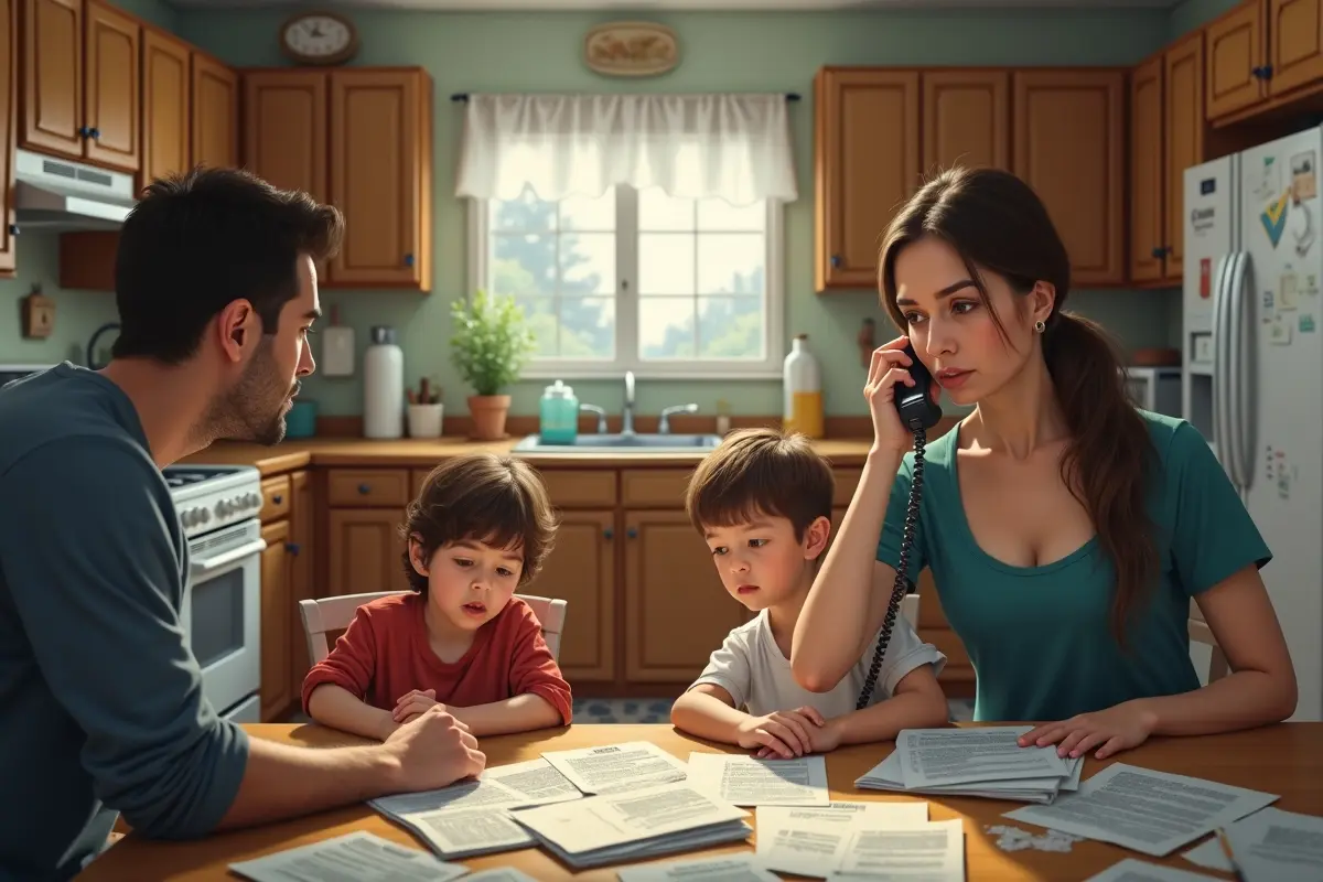 family dealing with debt call from debt collection agency