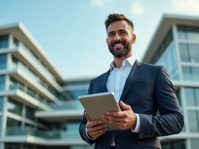 commercial broker showcasing large properties using modern digital tools