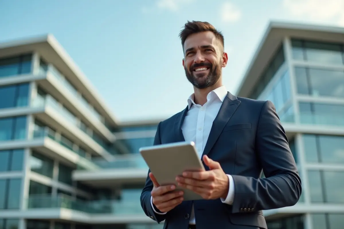 commercial broker showcasing large properties using modern digital tools