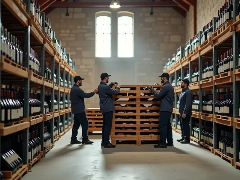 winery team storing bulk wine bottles to reduce costs