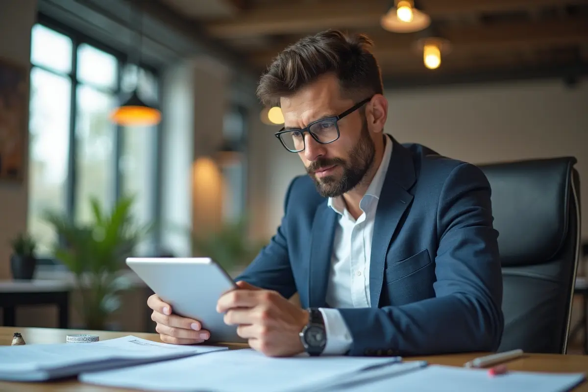 business owner reviewing digital tax documents on tablet