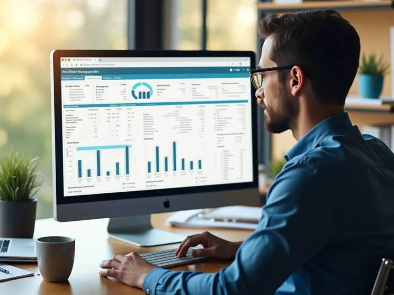 person using property management billing software to track payments and invoices