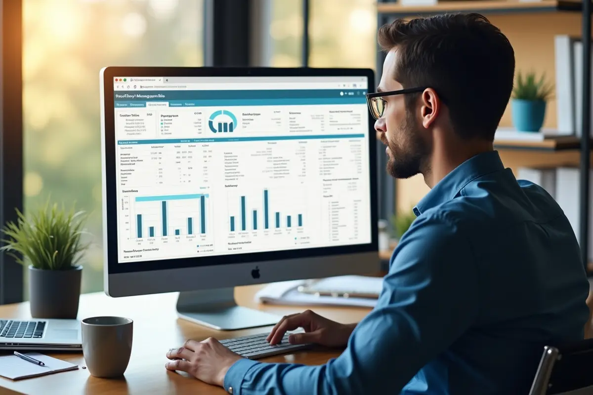 person using property management billing software to track payments and invoices
